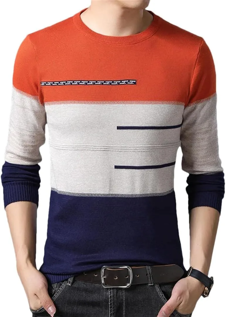 Мужской пуловер с круглым воротником, полосатый, хлопковый
Мужской пуловер с круглым воротником, полосатый, хлопковый