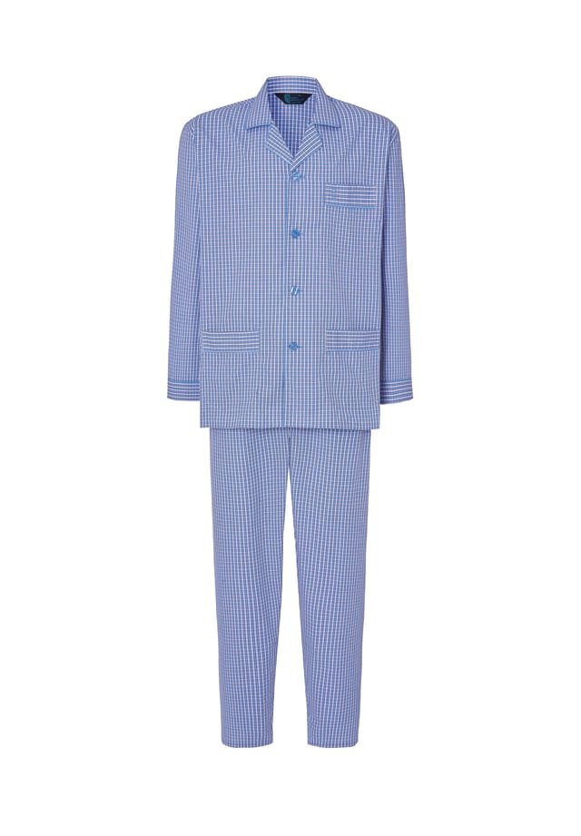 Пижама из хлопкового поплина в клетку с воротником-лацканом El Búho Nocturno, синий
Пижама из хлопкового поплина в клетку с воротником-лацканом El Búho Nocturno, синий