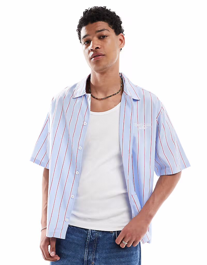 Рубашка Bershka свободного кроя в полоску West Coast светло-голубого цвета
Рубашка Bershka свободного кроя в полоску West Coast светло-голубого цвета