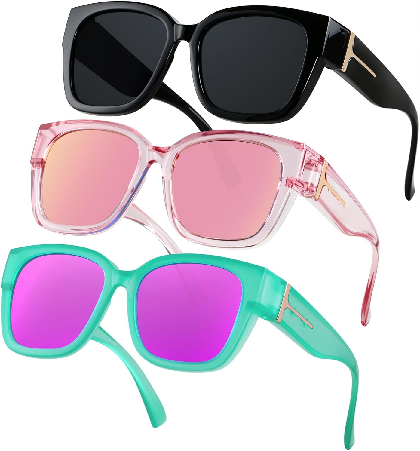 Поляризованные солнцезащитные очки ANDWOOD, надеваемые поверх обычных очков, для женщин и мужчин, большие квадратные очки с защитой UV400, (3pack) Black + Green + Mirror Pink
Поляризованные солнцезащитные очки ANDWOOD, надеваемые поверх обычных очков, для женщин и мужчин, большие квадратные очки с защитой UV400, (3pack) Black + Green + Mirror Pink