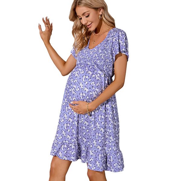 Женское летнее платье для беременных с коротким рукавом и сборкой на груди Yesfashion, Purple White Flower
Женское летнее платье для беременных с коротким рукавом и сборкой на груди Yesfashion, Purple White Flower