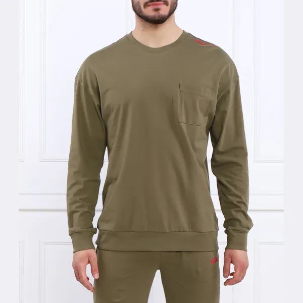 Лонгслив с надписью стандартной посадки. Hugo, зеленый 
Лонгслив с надписью стандартной посадки. Hugo, зеленый