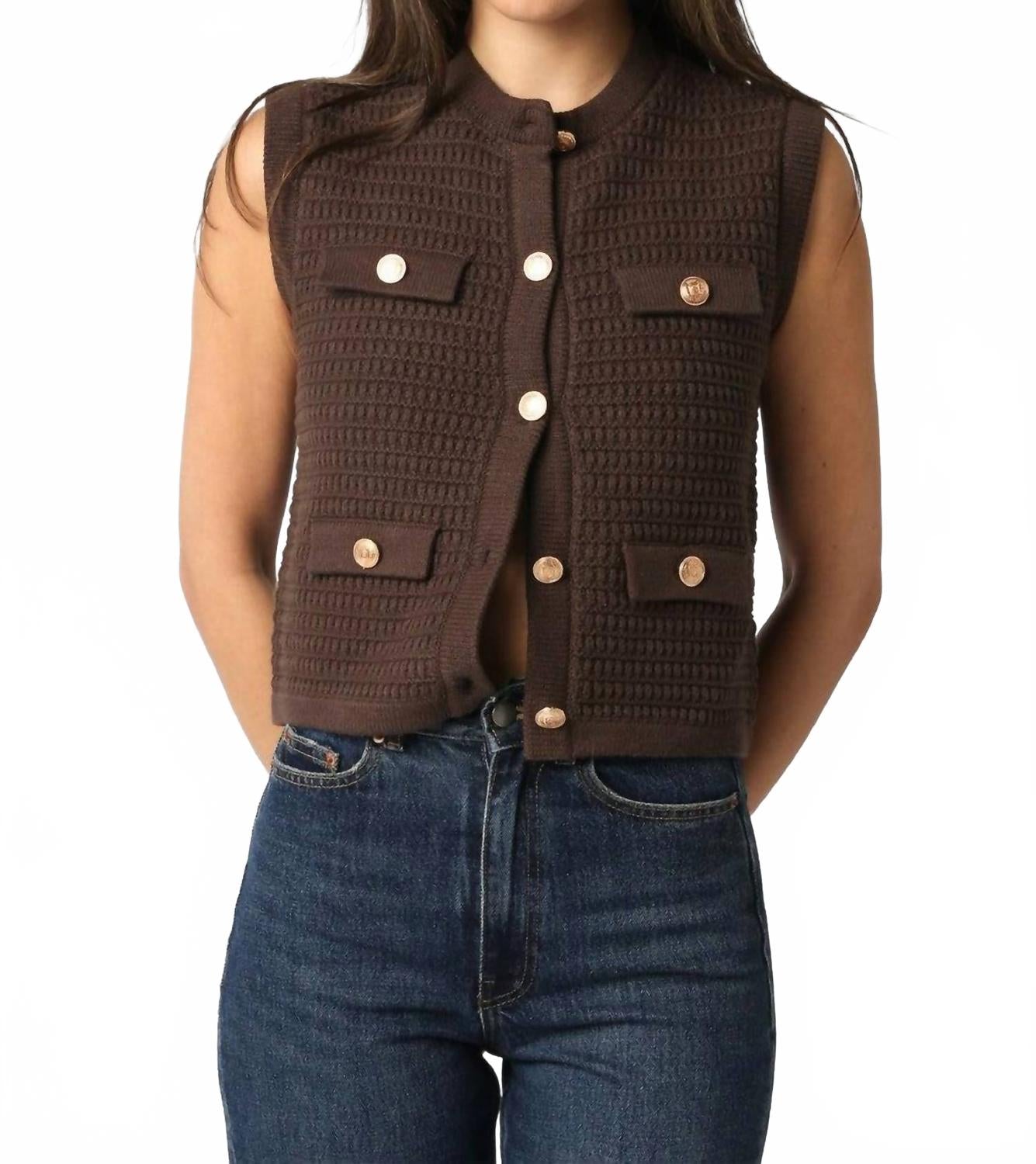 Вязаный топ Selena Button в шоколадно-коричневом цвете Olivaceous, коричневый
Вязаный топ Selena Button в шоколадно-коричневом цвете Olivaceous, коричневый