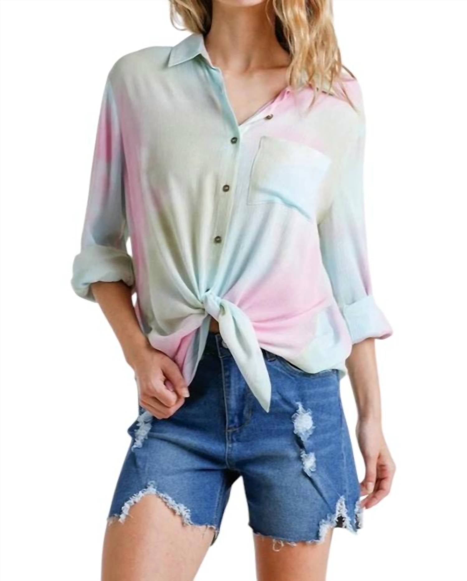 Блузка с принтом тай-дай от Hidden Gem в розовом/небесном цвете umgee
Блузка с принтом тай-дай от Hidden Gem в розовом/небесном цвете umgee