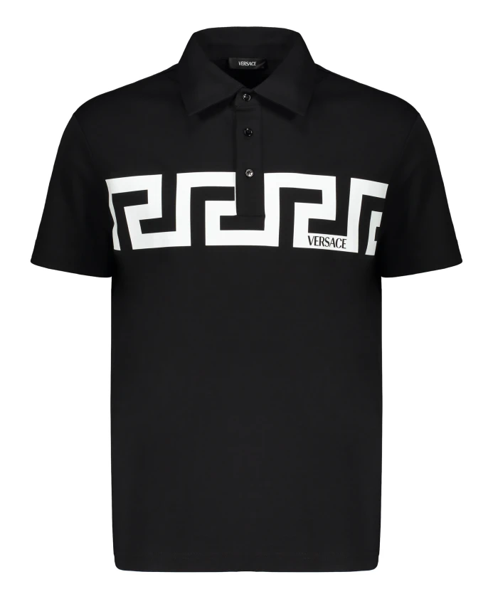 Хлопковая рубашка-поло с принтом на передней части Versace, черный
Хлопковая рубашка-поло с принтом на передней части Versace, черный