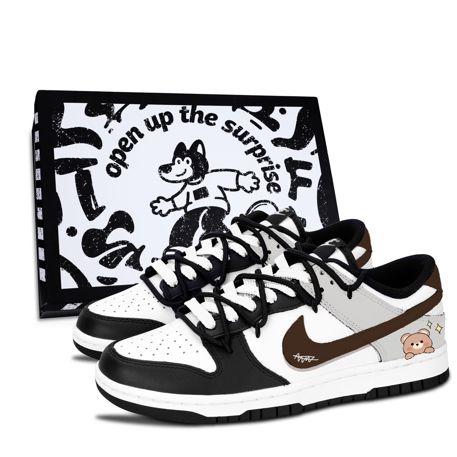 Nike Dunk Black White, Brown Bear Urban Chic Style Leather Slip Resistant Abrasion Resistant Lightweight Cushioning
Nike Dunk Black White, Brown Bear Urban Chic Style Leather Slip Resistant Abrasion Resistant Lightweight Cushioning
