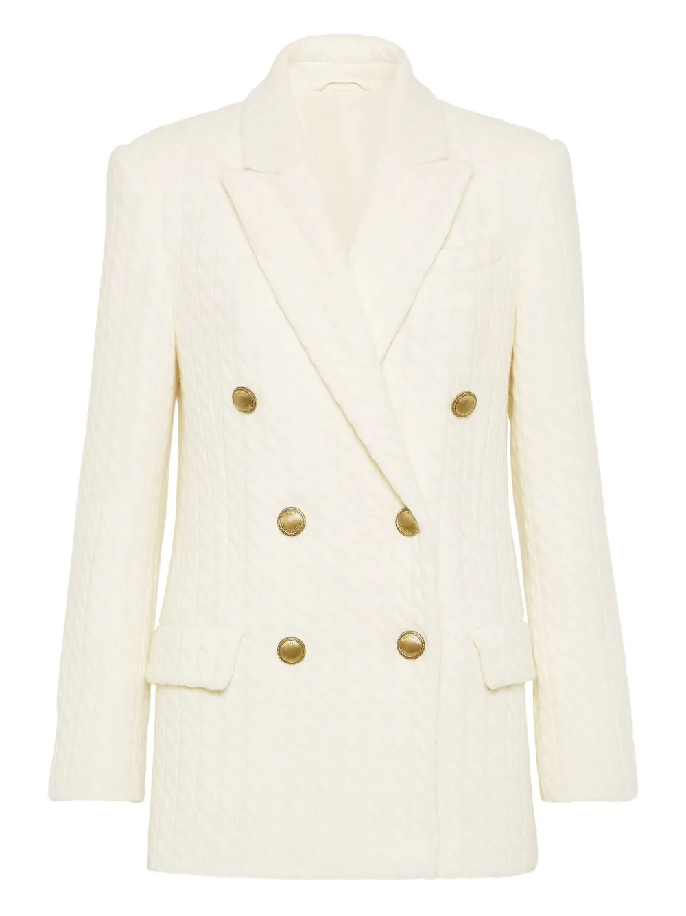 Двубортный пиджак с косичной вязкой Brunello Cucinelli, белый
Двубортный пиджак с косичной вязкой Brunello Cucinelli, белый