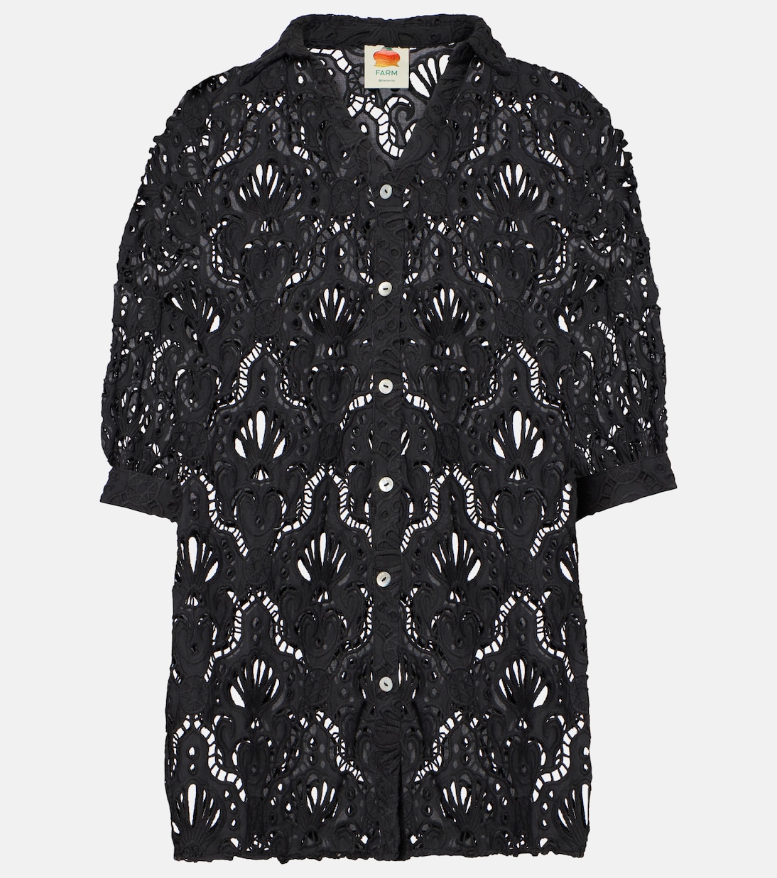 Рубашка из хлопкового шитья Seashell с английской вышивкой Farm Rio, черный 
Рубашка из хлопкового шитья Seashell с английской вышивкой Farm Rio, черный