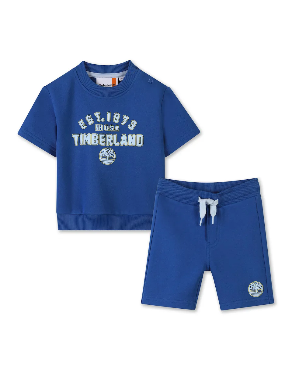 Синий комплект с короткими рукавами для мальчика Timberland
Синий комплект с короткими рукавами для мальчика Timberland