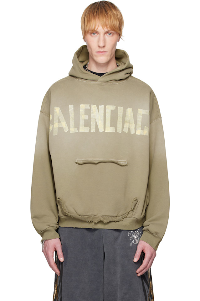 Худи с прорезными карманами на липучке Balenciaga, зеленый 
Худи с прорезными карманами на липучке Balenciaga, зеленый