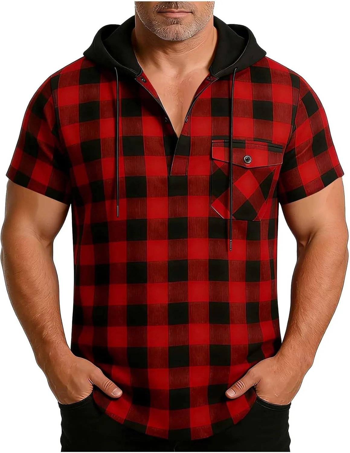 Рубашка в клетку для мужчин, короткий рукав, карман
Рубашка в клетку для мужчин, короткий рукав, карман