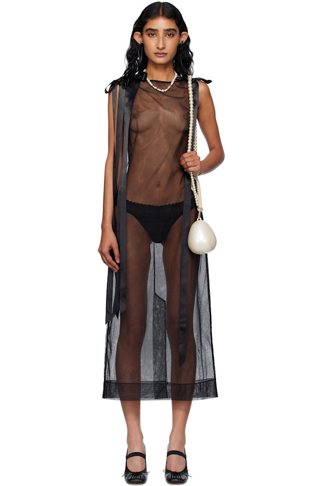 Прозрачное миди-платье с бантом и лентой на подоле Simone Rocha, черный
Прозрачное миди-платье с бантом и лентой на подоле Simone Rocha, черный