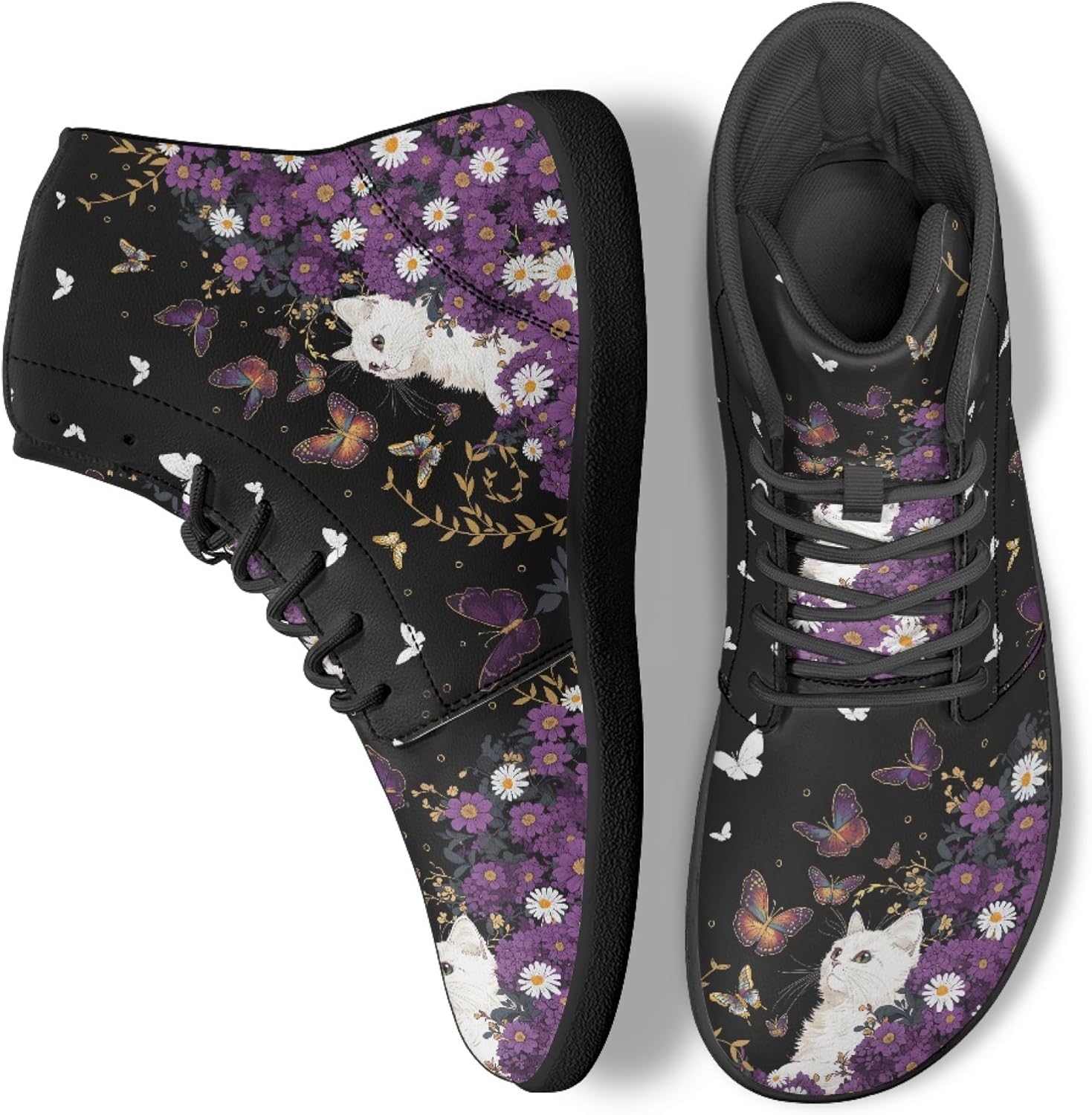 Стильные высокие кроссовки из PU-кожи с принтом для мужчин и женщин, босоногого типа Arleeorkee, Cat Floral Butterfly
Стильные высокие кроссовки из PU-кожи с принтом для мужчин и женщин, босоногого типа Arleeorkee, Cat Floral Butterfly