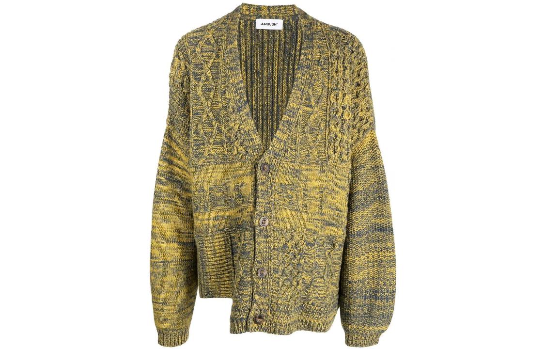 Спикл-вязаный кардиган с V-образным вырезом AMBUSH, тёмно-жёлтый
Спикл-вязаный кардиган с V-образным вырезом AMBUSH, тёмно-жёлтый
