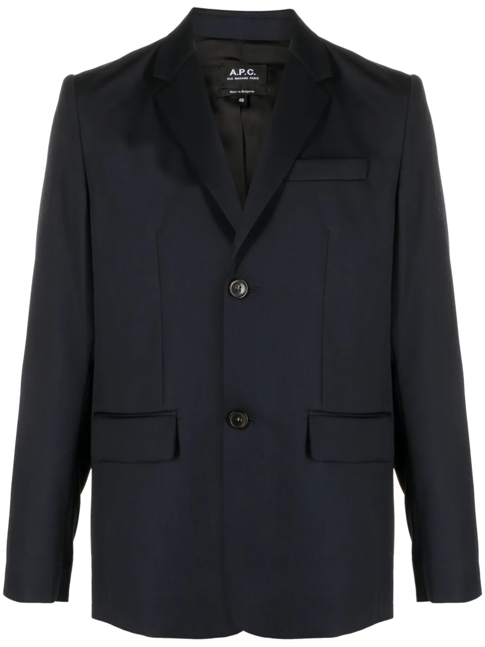 Шерстяной однобортный пиджак A.P.C., синий
Шерстяной однобортный пиджак A.P.C., синий