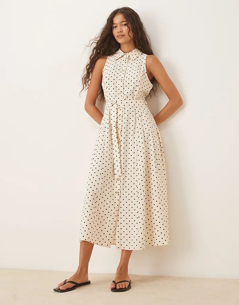 Платье-рубашка миди без рукавов Mango в черно-белый горошек
Платье-рубашка миди без рукавов Mango в черно-белый горошек