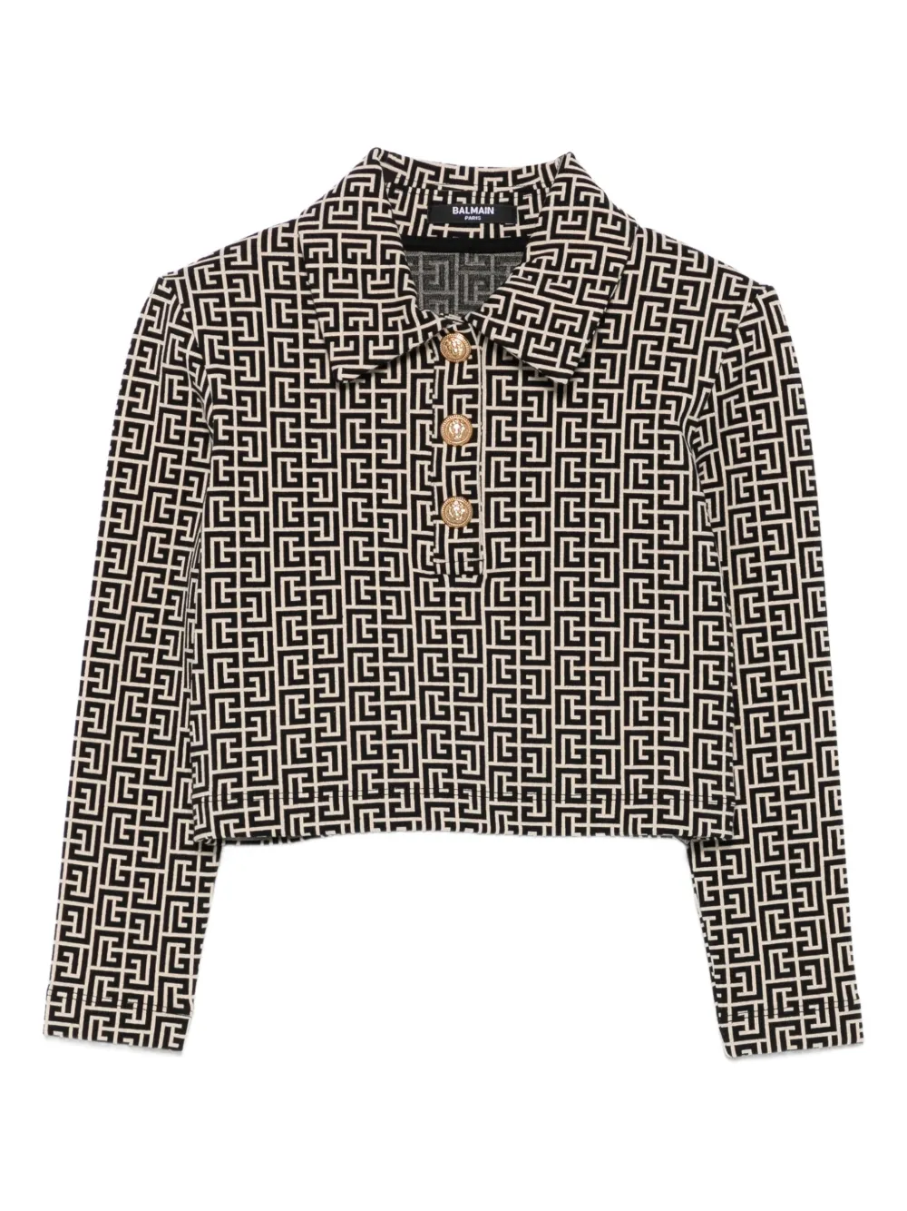 Рубашка поло с геометричным принтом Balmain Kids, черный 
Рубашка поло с геометричным принтом Balmain Kids, черный