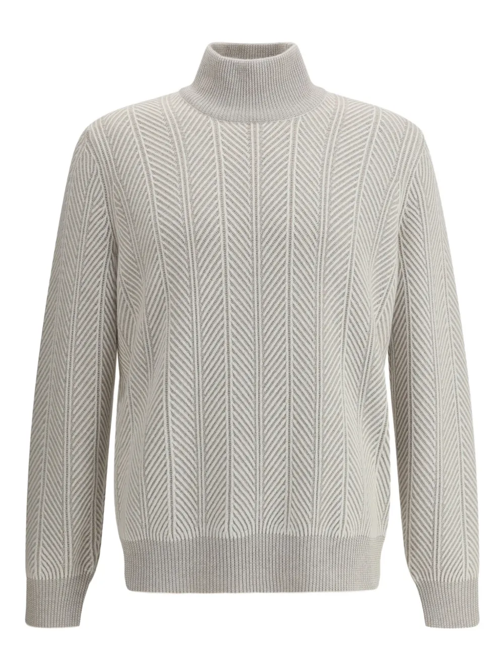 Свитер с высоким воротником и узором в елочку Brunello Cucinelli, серый
Свитер с высоким воротником и узором в елочку Brunello Cucinelli, серый