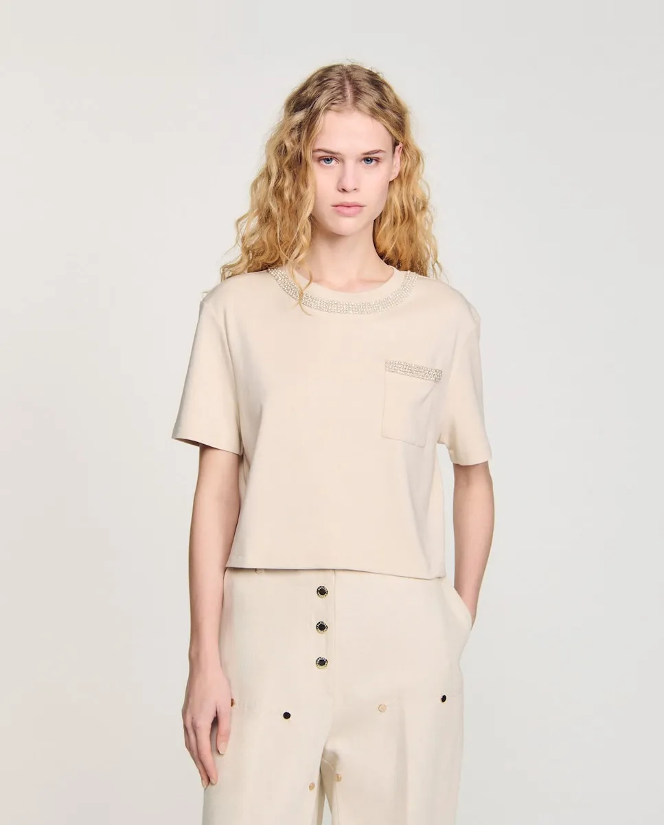 Женская футболка с отделкой стразами Sandro, бежевый
Женская футболка с отделкой стразами Sandro, бежевый