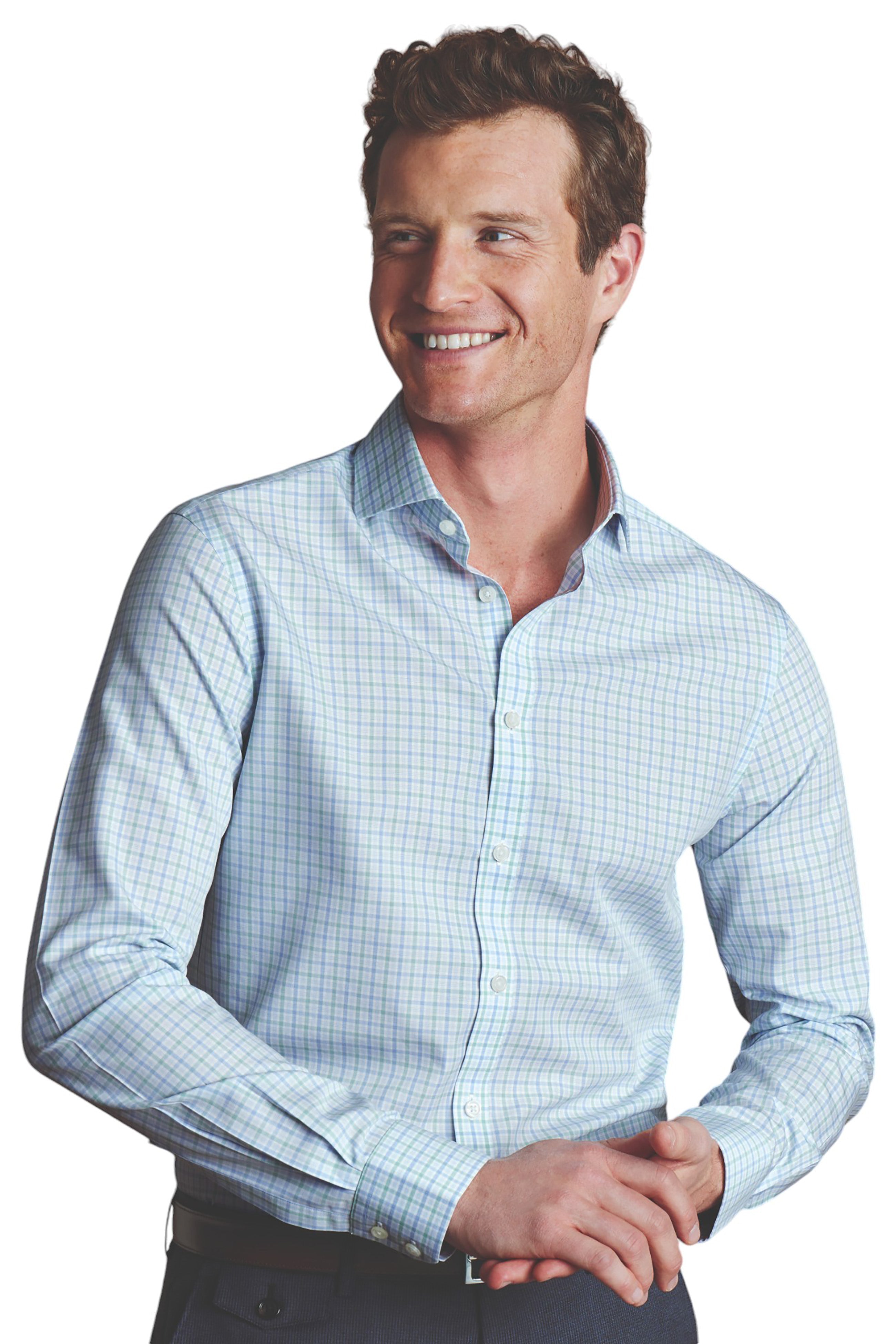 Мужская клетчатая рубашка Charles Tyrwhitt Non-Iron Twill Cutaway Slim Fit с одним манжетом, зеленый 
Мужская клетчатая рубашка Charles Tyrwhitt Non-Iron Twill Cutaway Slim Fit с одним манжетом, зеленый