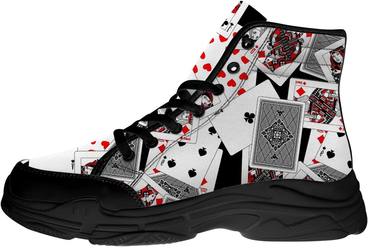 Кеды с шнуровкой на высоком каблуке из холщовой ткани с игральными картами для мужчин и женщин, подарок для него и для нее Quorax, черный
Кеды с шнуровкой на высоком каблуке из холщовой ткани с игральными картами для мужчин и женщин, подарок для него и для нее Quorax, черный