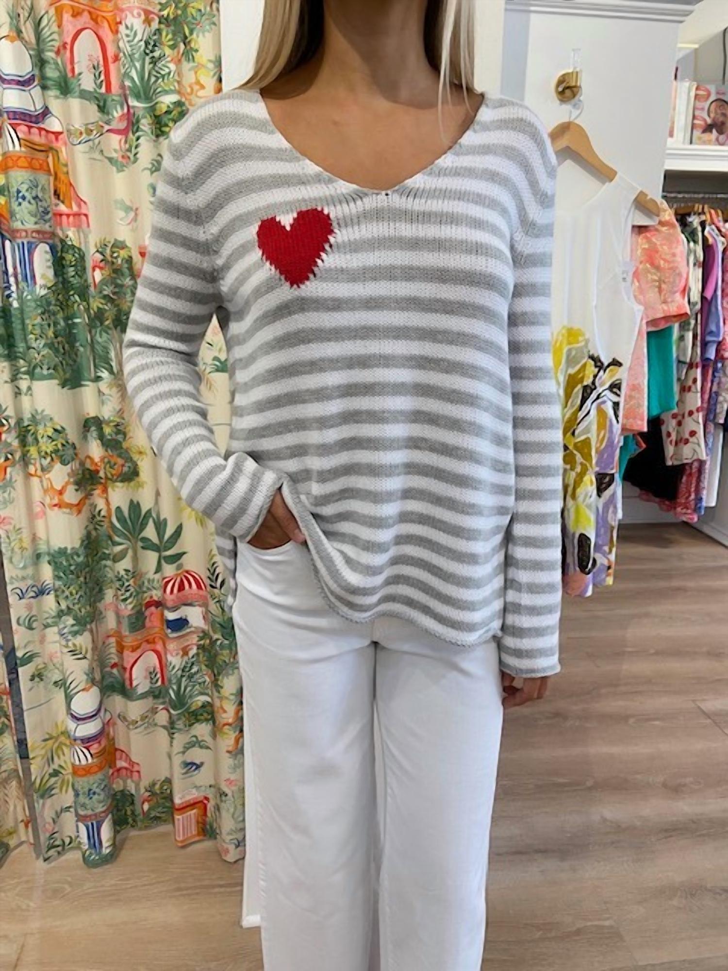 Серый полосатый свитер с V-образным вырезом KLd. Signature
Серый полосатый свитер с V-образным вырезом KLd. Signature