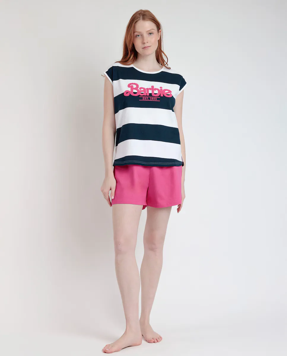 Женская темно-синяя короткая пижама в тканую полоску Barbie, тёмно-синий
Женская темно-синяя короткая пижама в тканую полоску Barbie, тёмно-синий