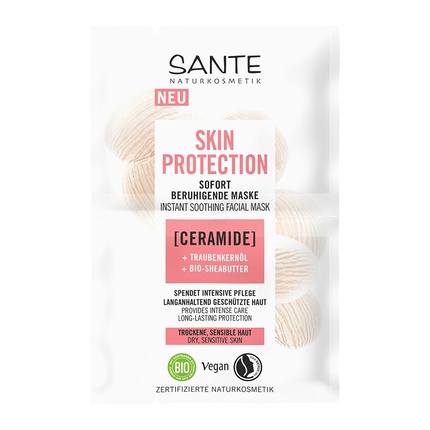 Мгновенная успокаивающая маска для защиты кожи с керамидами Sante Naturkosmetik 
Мгновенная успокаивающая маска для защиты кожи с керамидами Sante Naturkosmetik