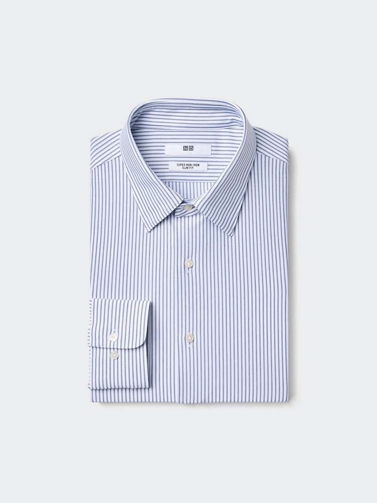 Рубашка из джерси super non-iron slim fit в полоску Uniqlo, цвет 66 синий 
Рубашка из джерси super non-iron slim fit в полоску Uniqlo, цвет 66 синий