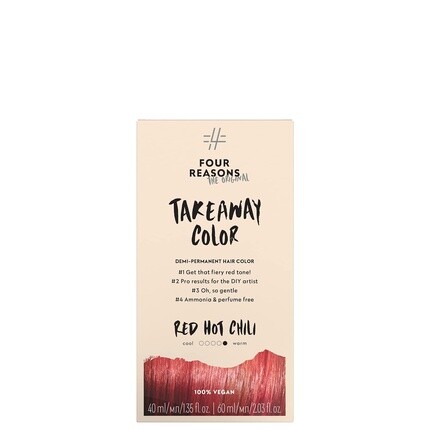 Four Reasons Original Takeaway Color Red Hot Chili 7.66 Полуперманентная краска для волос Без аммиака и отдушек Краска для волос 100% веганская и не тестируемая на животных
Four Reasons Original Takeaway Color Red Hot Chili 7.66 Полуперманентная краска для волос Без аммиака и отдушек Краска для волос 100% веганская и не тестируемая на животных