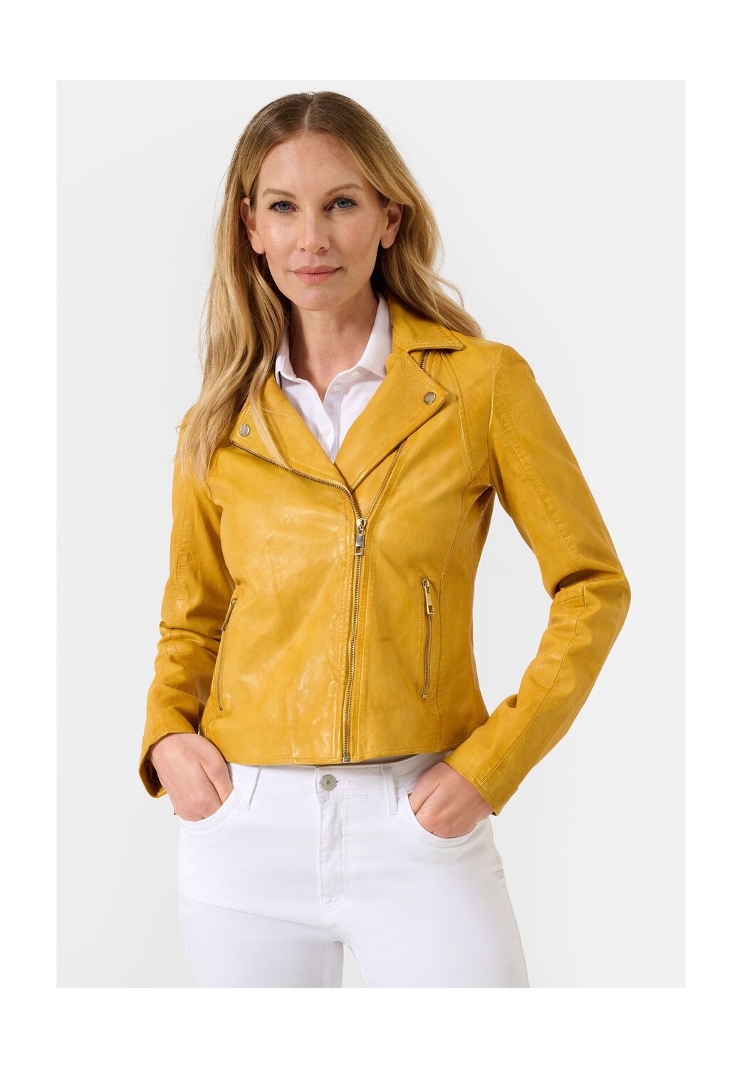 Женская кожаная куртка, косуха с воротником с лацканами из кожи ягненка RICANO, желтый
Женская кожаная куртка, косуха с воротником с лацканами из кожи ягненка RICANO, желтый