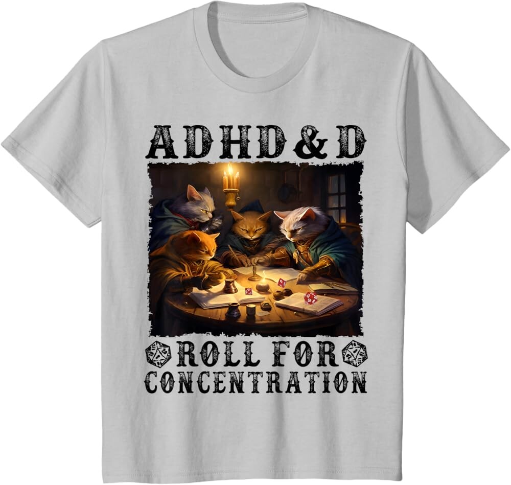 Детская футболка Funny Tees Gamer RPG Apparel Cats RPG Gamer Roll For Concentration, светло-серый
Детская футболка Funny Tees Gamer RPG Apparel Cats RPG Gamer Roll For Concentration, светло-серый