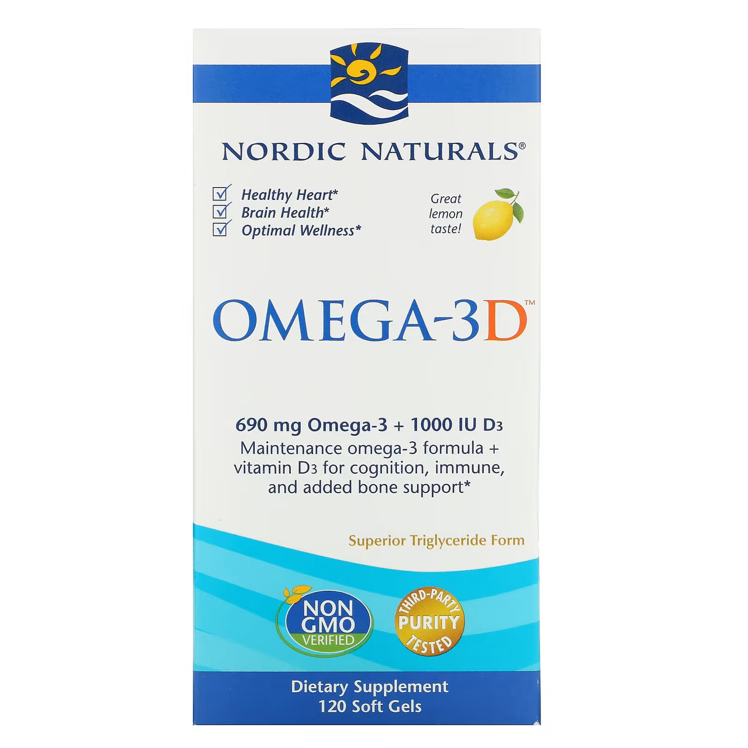 Nordic Naturals, Omega-3D, со вкусом лимона, 1000 мг, 120 мягких желатиновых капсул
Nordic Naturals, Omega-3D, со вкусом лимона, 1000 мг, 120 мягких желатиновых капсул