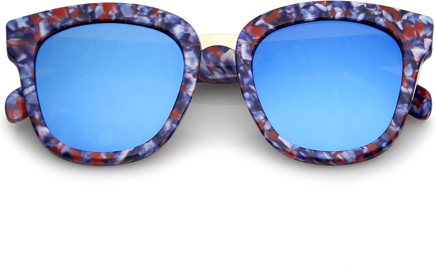 zeroUV - Солнцезащитные очки с металлической оправой и мраморным принтом, широкими дужками, зеркальными плоскими линзами и роговой оправой, диаметр линз 50 мм, Blue-red-gold / Blue Mirror
zeroUV - Солнцезащитные очки с металлической оправой и мраморным принтом, широкими дужками, зеркальными плоскими линзами и роговой оправой, диаметр линз 50 мм, Blue-red-gold / Blue Mirror