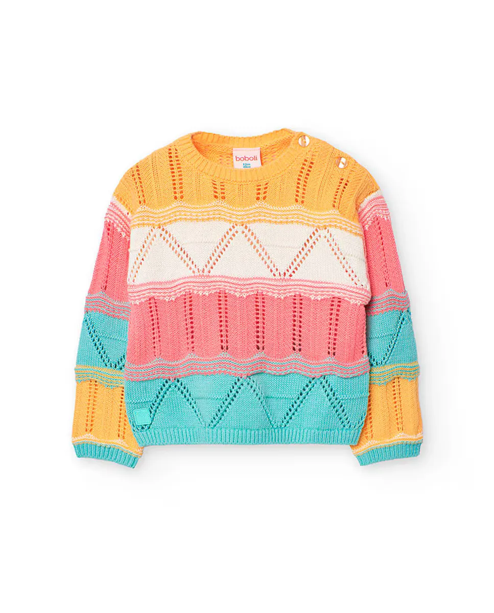 Ажурный свитер в стиле колор блок для девочек Boboli, многоцветный
Ажурный свитер в стиле колор блок для девочек Boboli, многоцветный
