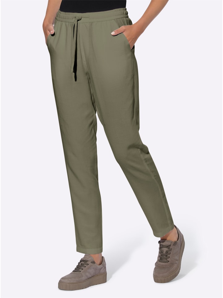 Тканевые брюки Heine, хаки 
Тканевые брюки Heine, хаки