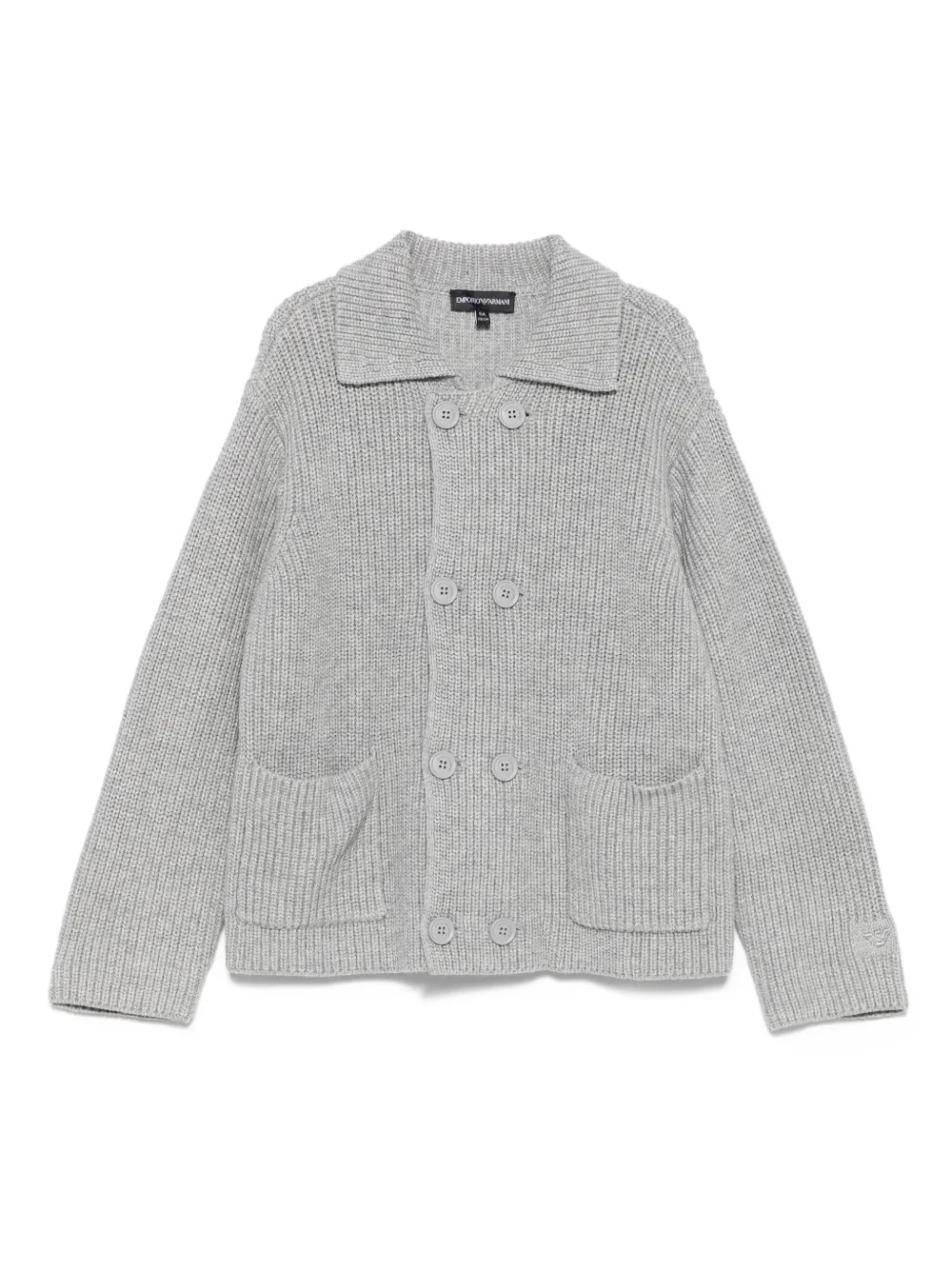 Двубортный кардиган с накладным карманом Emporio Armani Kids, серый
Двубортный кардиган с накладным карманом Emporio Armani Kids, серый