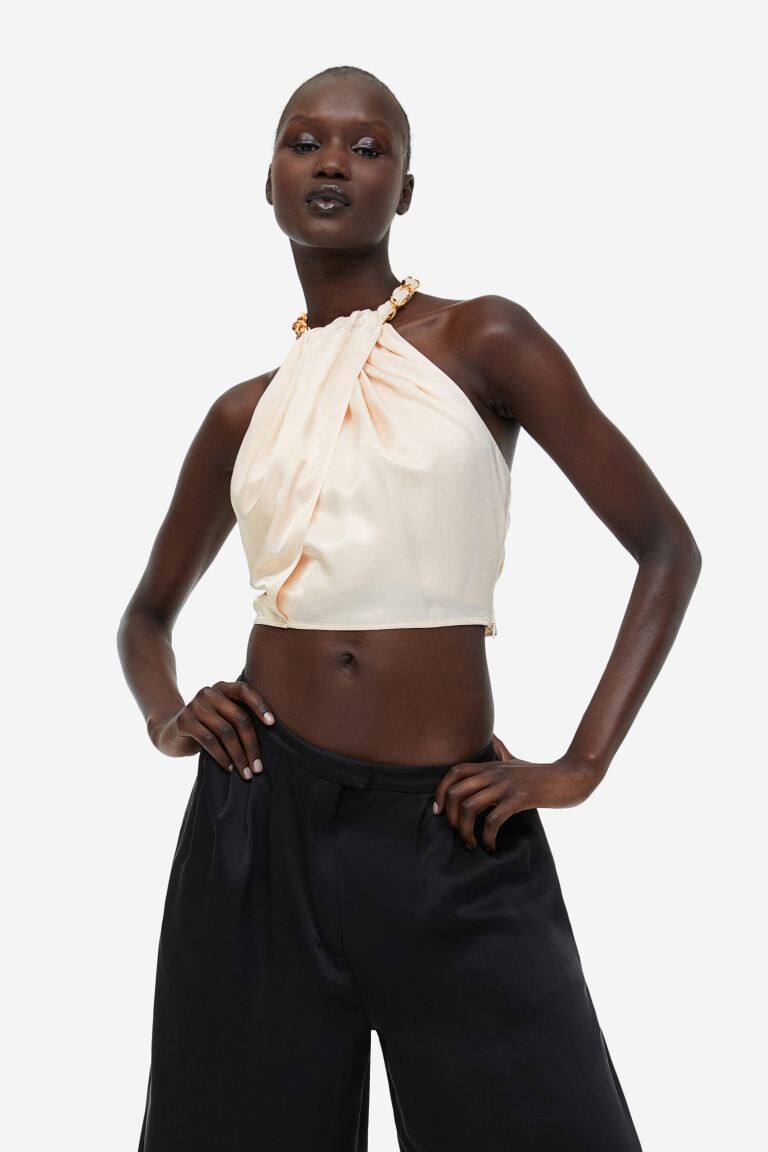 Топ с цепочкой и вырезом халтер H&M, светло-бежевый
Топ с цепочкой и вырезом халтер H&M, светло-бежевый