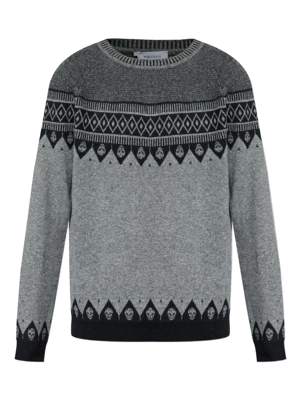 Шерстяной свитер с рисунком черепа Alexander McQueen, серый 
Шерстяной свитер с рисунком черепа Alexander McQueen, серый