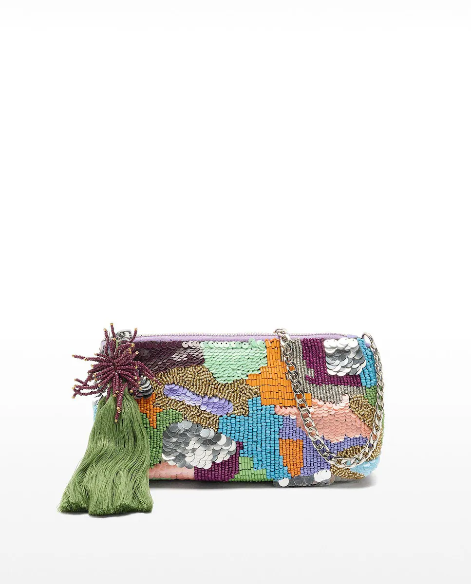 Трансформируемая вечерняя сумочка в сумку через плечо с бусинами и бахромой разных цветов на молнии Parfois, мультиколор 
Трансформируемая вечерняя сумочка в сумку через плечо с бусинами и бахромой разных цветов на молнии Parfois, мультиколор