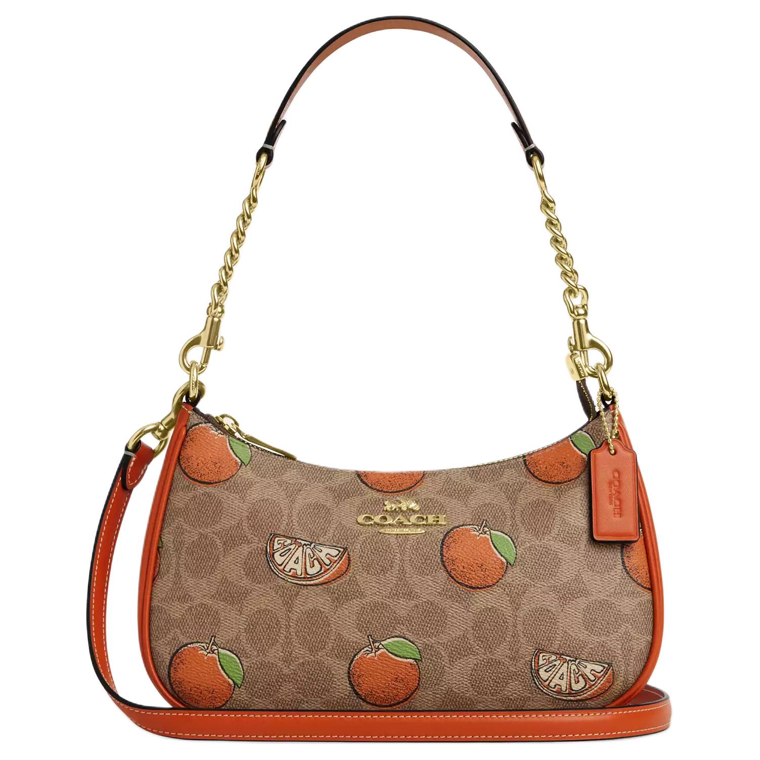 COACH Терри с покрытием из холста плечевая сумка через плечо дамская средняя золотая с бронзой