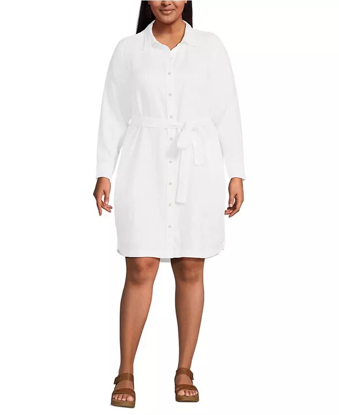 Платье-рубашка из льна с длинным рукавом больших размеров Lands' End, белый
Платье-рубашка из льна с длинным рукавом больших размеров Lands' End, белый