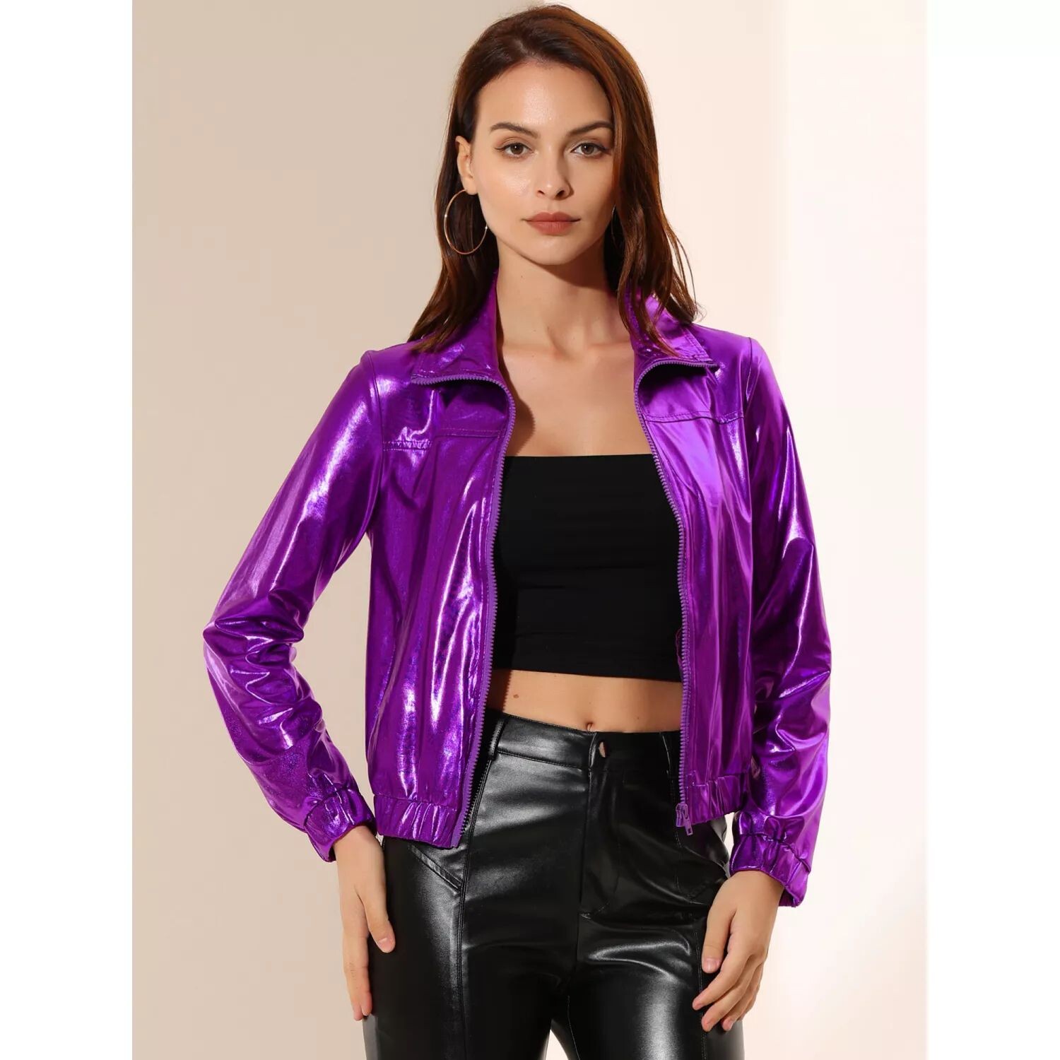 Женская короткая спортивная куртка металлик с блестящими длинными рукавами и молнией спереди ALLEGRA K, синий
Женская короткая спортивная куртка металлик с блестящими длинными рукавами и молнией спереди ALLEGRA K, синий