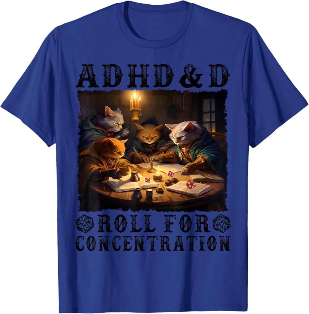 Мужская футболка Funny Tees Gamer RPG Apparel Cats RPG Gamer Roll For Concentration, ярко-синий
Мужская футболка Funny Tees Gamer RPG Apparel Cats RPG Gamer Roll For Concentration, ярко-синий