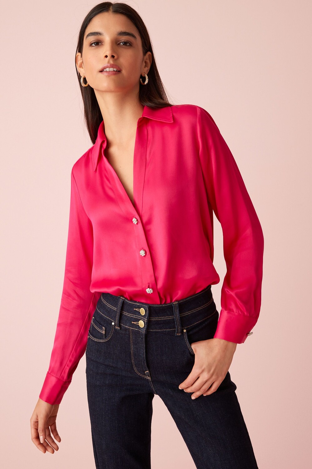 Рубашка на пуговицах из атласной парчи Next, розовый
Рубашка на пуговицах из атласной парчи Next, розовый