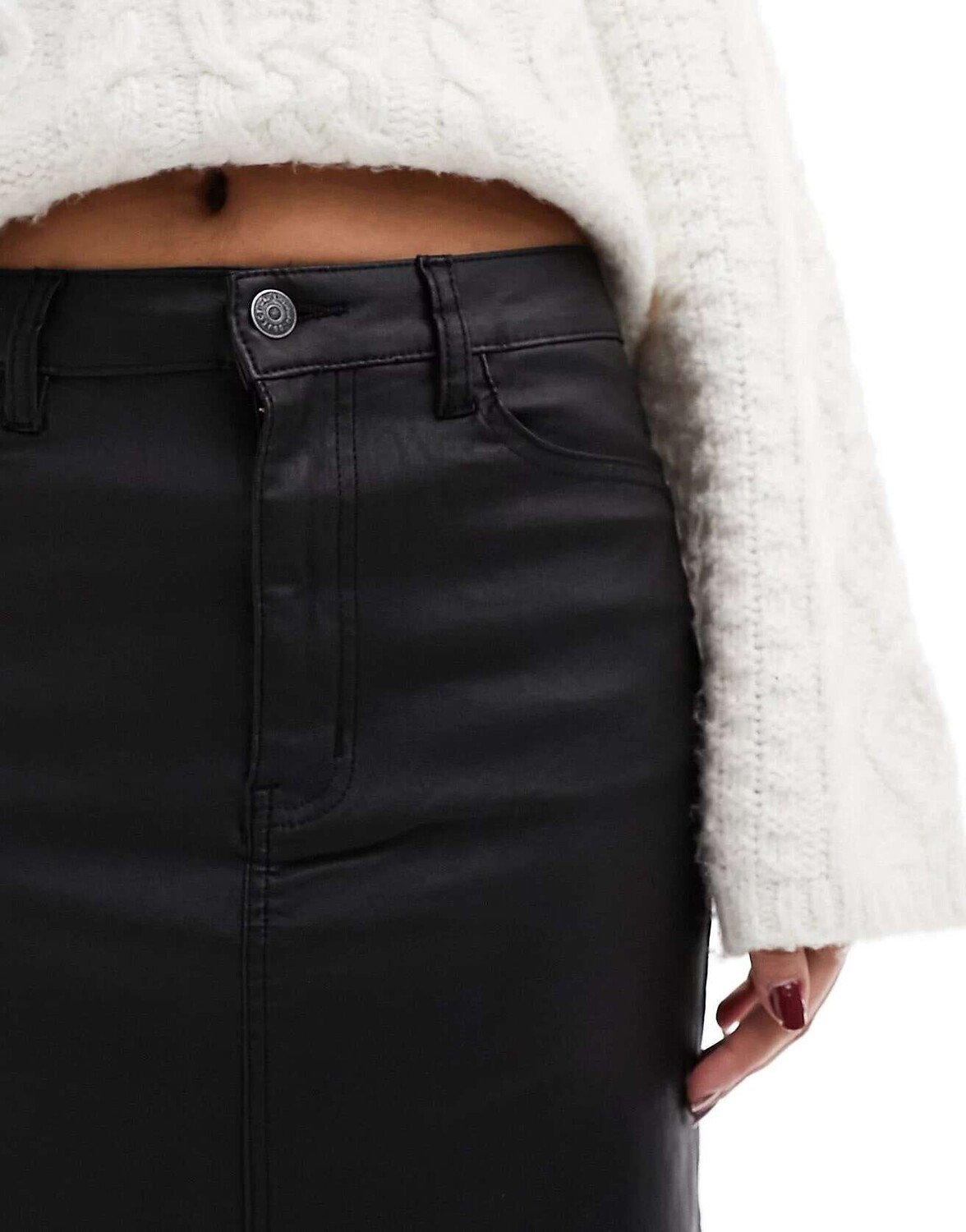 Черная юбка миди с покрытием и разрезом спереди Object 
Черная юбка миди с покрытием и разрезом спереди Object