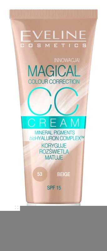 СС крем SPF 15 Eveline Cosmetics Magical Colour Correction, оттенок 53 Beige 30 мл 
СС крем SPF 15 Eveline Cosmetics Magical Colour Correction, оттенок 53 Beige 30 мл
