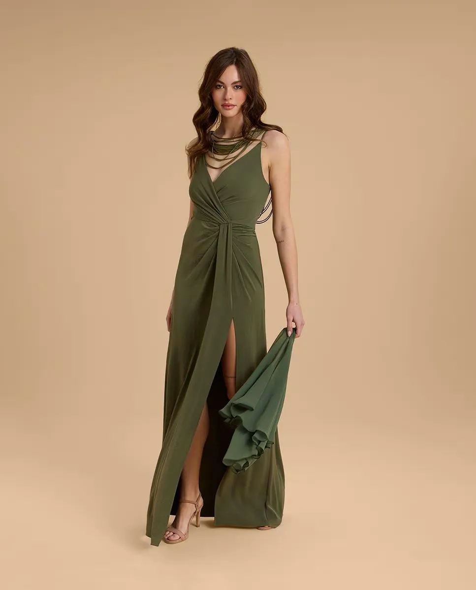 Длинное платье с V-образным вырезом и разрезом Veneno en la piel, зеленый
Длинное платье с V-образным вырезом и разрезом Veneno en la piel, зеленый