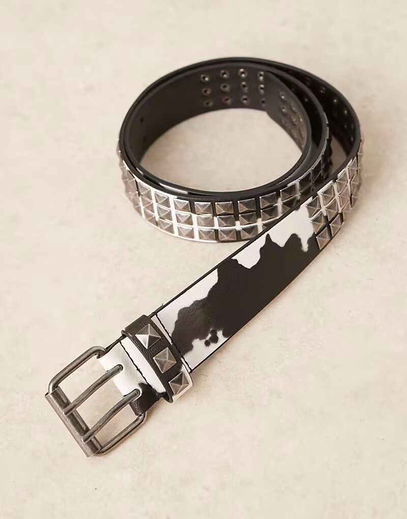 Ремень из искусственной кожи с заклепками и принтом коровы Asos Design, черный
Ремень из искусственной кожи с заклепками и принтом коровы Asos Design, черный