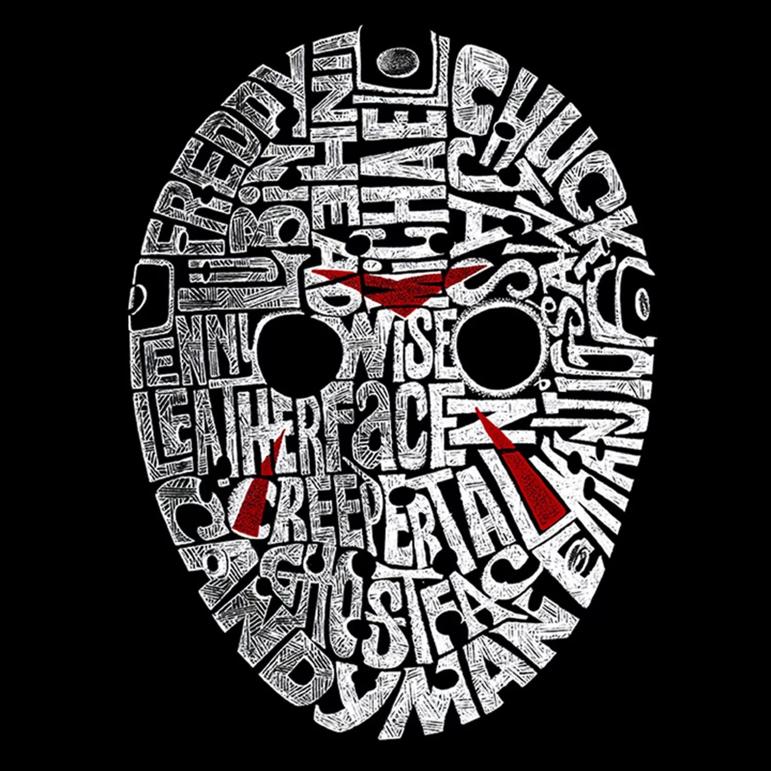 Slasher Movie Villians — мужская футболка с рисунком Word Art LA Pop Art, черный 
Slasher Movie Villians — мужская футболка с рисунком Word Art LA Pop Art, черный